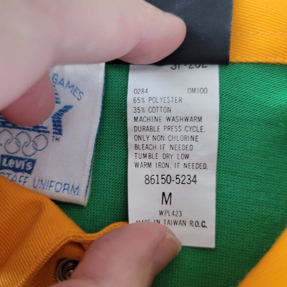 Vintage Levis 1984 Olympic Games Staff Polo Size Medium Green Yellow EUC - Picture 4 of 10